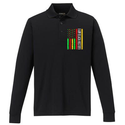 I Am Black History African American Flag Performance Long Sleeve Polo