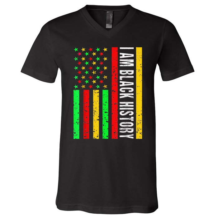 I Am Black History African American Flag V-Neck T-Shirt