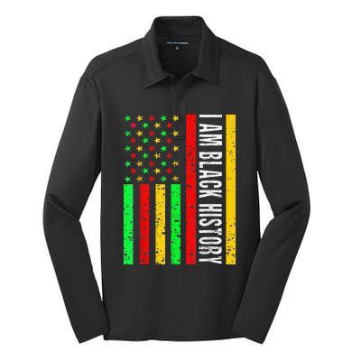 I Am Black History African American Flag Silk Touch Performance Long Sleeve Polo