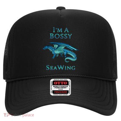 Im A Bossy Seawing Dragon Lovers Ocean Dragon High Crown Mesh Back Trucker Hat
