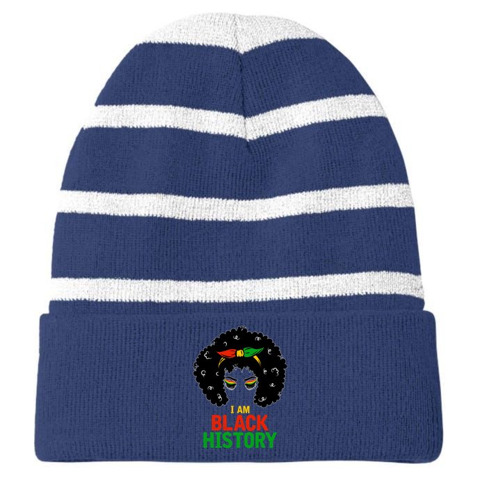 I Am Black History African American Female Pride Striped Beanie with Solid Band