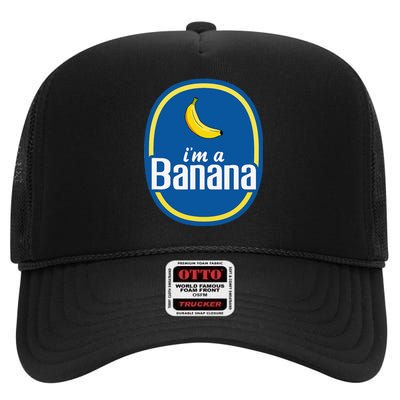 IM A Banana Halloween Fruit Sticker Yellow Funny High Crown Mesh Back Trucker Hat