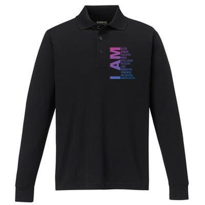 I Am Black Black History Month Educated Black Gift Performance Long Sleeve Polo