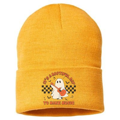 ItS A Bootiful Day To Make Music Halloween Music Teacher Sustainable Knit Beanie