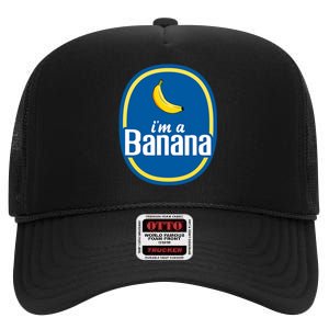 Im A Banana Costume Halloween Fruit Sticker Yellow Funny High Crown Mesh Back Trucker Hat