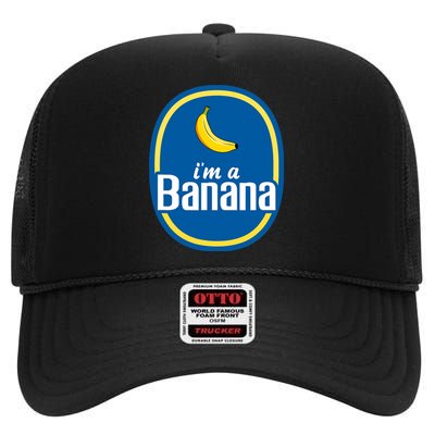 Im A Banana Costume Halloween Fruit Sticker Yellow Funny High Crown Mesh Back Trucker Hat