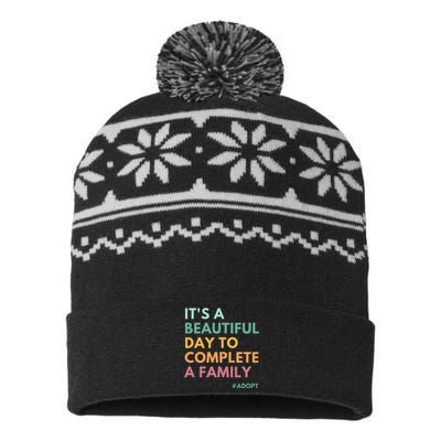 ItS A Beautiful Day To Complete A Family Adoption Day USA-Made Snowflake Beanie