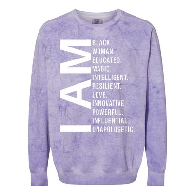 I Am Black Woman Educated Magic Intelligent Resilient Love Innovative Powerful Colorblast Crewneck Sweatshirt