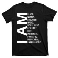 I Am Black Woman Educated Magic Intelligent Resilient Love Innovative Powerful T-Shirt