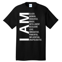 I Am Black Woman Educated Magic Intelligent Resilient Love Innovative Powerful Tall T-Shirt