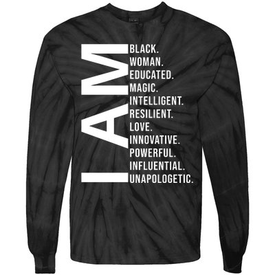 I Am Black Woman Educated Magic Intelligent Resilient Love Innovative Powerful Tie-Dye Long Sleeve Shirt