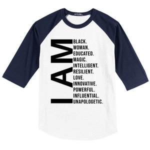 I Am Black Woman Educated Magic Intelligent Resilient Love Innovative Powerful Baseball Sleeve Shirt