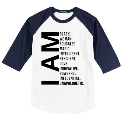 I Am Black Woman Educated Magic Intelligent Resilient Love Innovative Powerful Baseball Sleeve Shirt