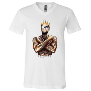 I Am Black Man King Powerful Dad Afro Melanin Black History V-Neck T-Shirt