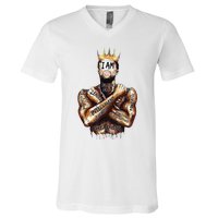 I Am Black Man King Powerful Dad Afro Melanin Black History V-Neck T-Shirt