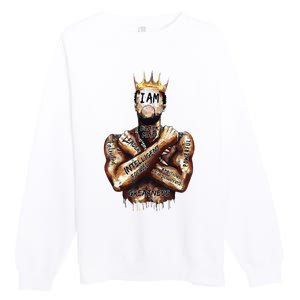 I Am Black Man King Powerful Dad Afro Melanin Black History Premium Crewneck Sweatshirt