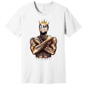 I Am Black Man King Powerful Dad Afro Melanin Black History Premium T-Shirt