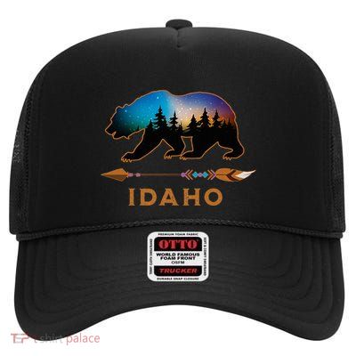 Idaho American Black Bear Starry Night Sky Travel Souvenir High Crown Mesh Back Trucker Hat