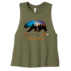 Idaho American Black Bear Starry Night Sky Travel Souvenir Women's Racerback Cropped Tank