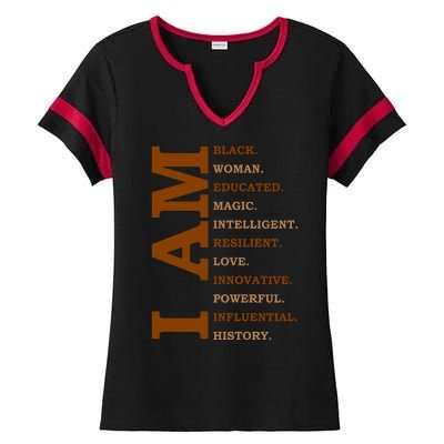 I Am Black Powerful Pride Quote Ladies Halftime Notch Neck Tee