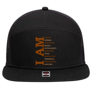 I Am Black Powerful Pride Quote 7 Panel Mesh Trucker Snapback Hat