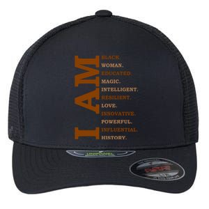 I Am Black Powerful Pride Quote Flexfit Unipanel Trucker Cap