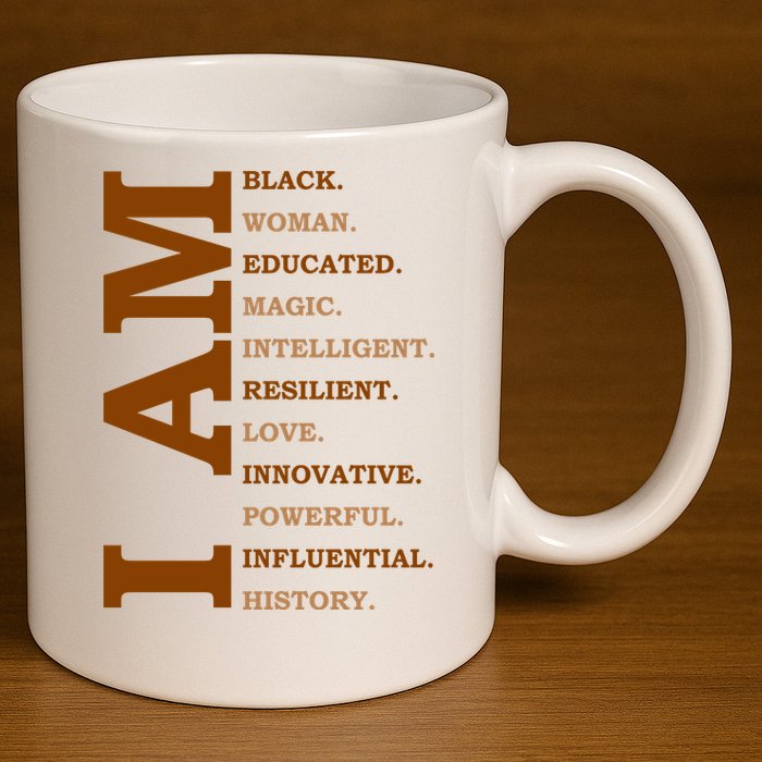 I Am Black Powerful Pride Quote 11oz C Handle Ceramic Mug