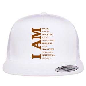 I Am Black Powerful Pride Quote Flat Bill Trucker Hat