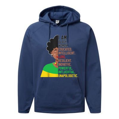 I Am Black Woman Educated Unapologetic African Girl Women Performance Fleece Hoodie