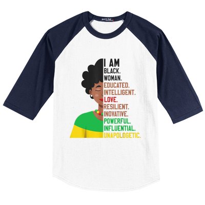 I Am Black Woman Educated Unapologetic African Girl Women Baseball Sleeve Shirt