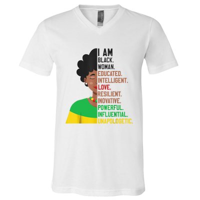 I Am Black Woman Educated Unapologetic African Girl Women V-Neck T-Shirt