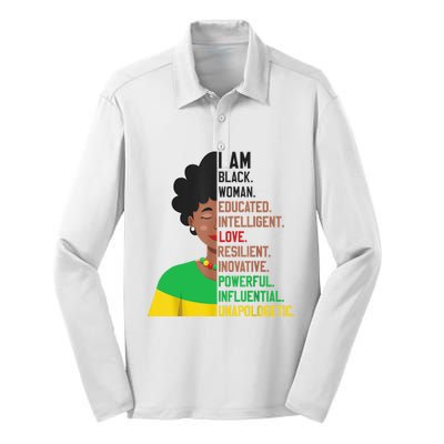 I Am Black Woman Educated Unapologetic African Girl Women Silk Touch Performance Long Sleeve Polo