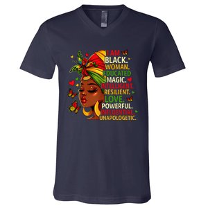 I Am Black Woman Educated Magic Intelligent Melanin V-Neck T-Shirt