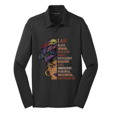 I Am Black Woman Black History Month Unapologetically Silk Touch Performance Long Sleeve Polo