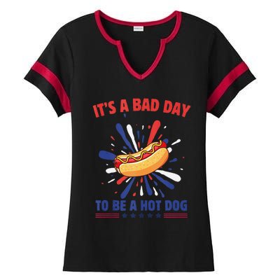 ItS A Bad Day To Be A Hot Dog 4th Of July Usa Fireworks Ladies Halftime Notch Neck Tee