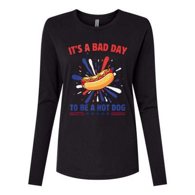 ItS A Bad Day To Be A Hot Dog 4th Of July Usa Fireworks Womens Cotton Relaxed Long Sleeve T-Shirt