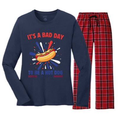 ItS A Bad Day To Be A Hot Dog 4th Of July Usa Fireworks Women's Long Sleeve Flannel Pajama Set 