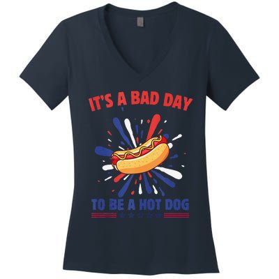 ItS A Bad Day To Be A Hot Dog 4th Of July Usa Fireworks Women's V-Neck T-Shirt