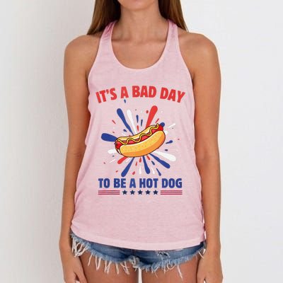 ItS A Bad Day To Be A Hot Dog 4th Of July Usa Fireworks Women's Knotted Racerback Tank