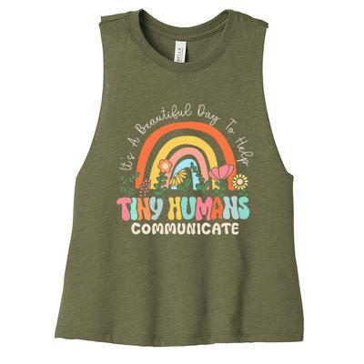 ItS A Beautiful Day To Help Tiny Humans Communicate Slp Women's Racerback Cropped Tank