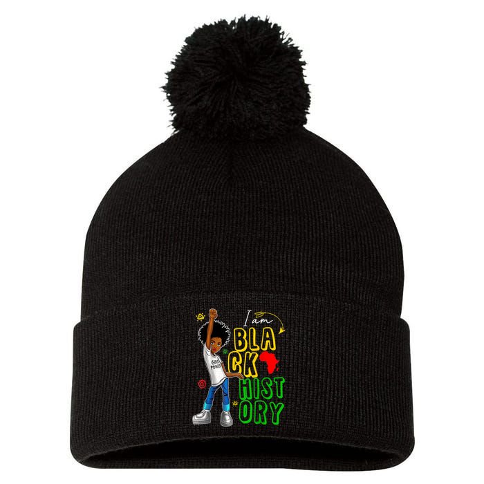 I Am Black History Month For Afro American Pom Pom 12in Knit Beanie