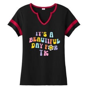 It’s a Beautiful Day for TK Learning Retro Teacher Students Ladies Halftime Notch Neck Tee