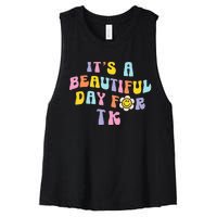 It’s a Beautiful Day for TK Learning Retro Teacher Students Women's Racerback Cropped Tank