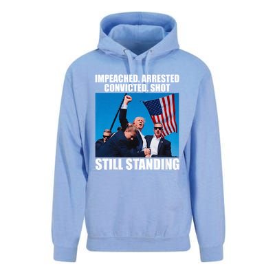 Impeached Arrested Convicted Shot Still Standing Unisex Surf Hoodie