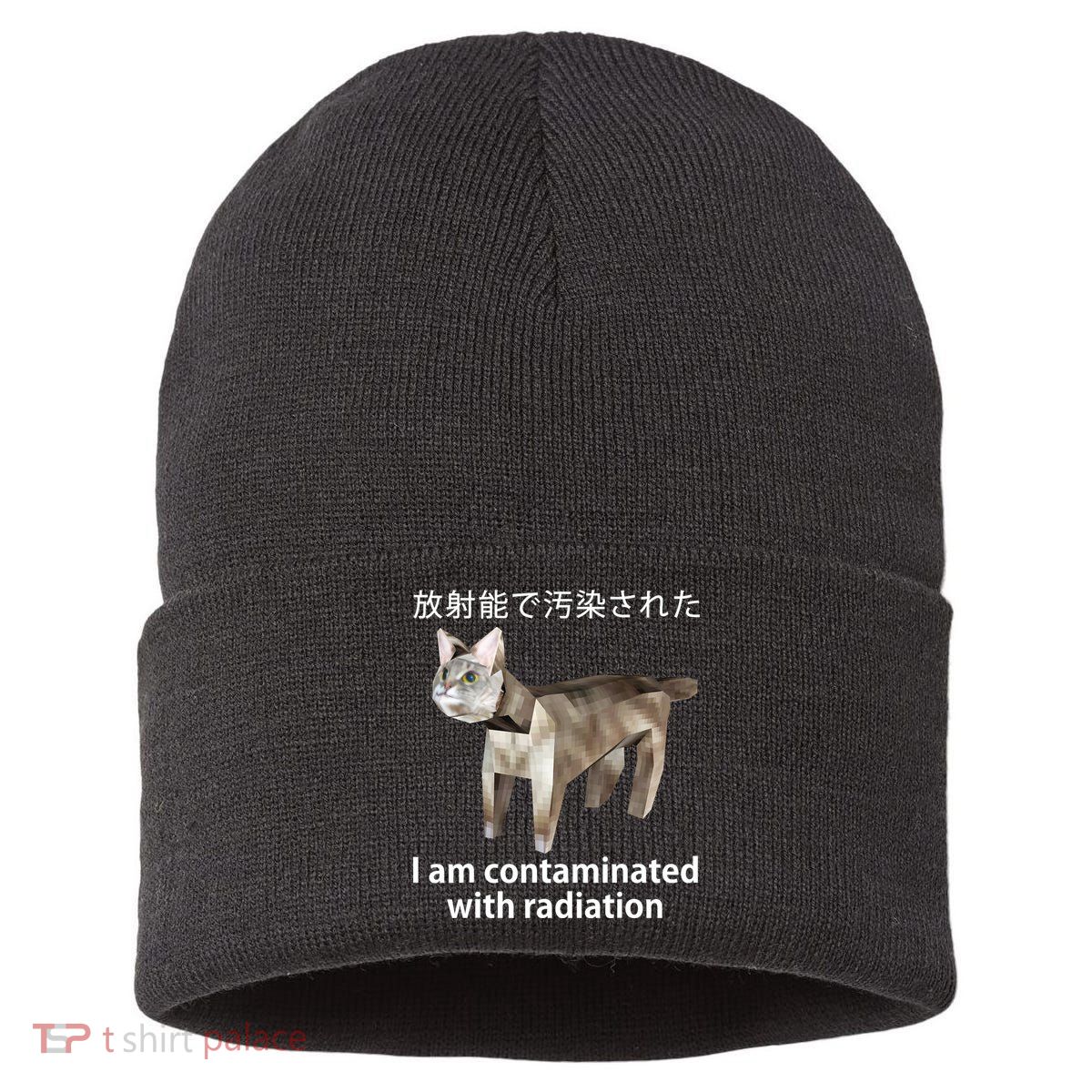 I Am Contaminated With Radiation Japanese Cat Sustainable Knit Beanie