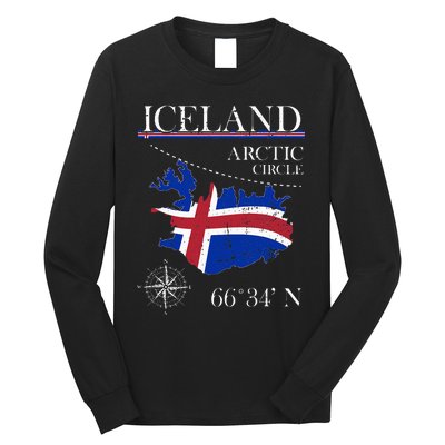 Iceland Arctic Circle Polar North Island Icelandic Flag Long Sleeve Shirt