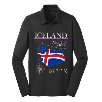 Iceland Arctic Circle Polar North Island Icelandic Flag Silk Touch Performance Long Sleeve Polo