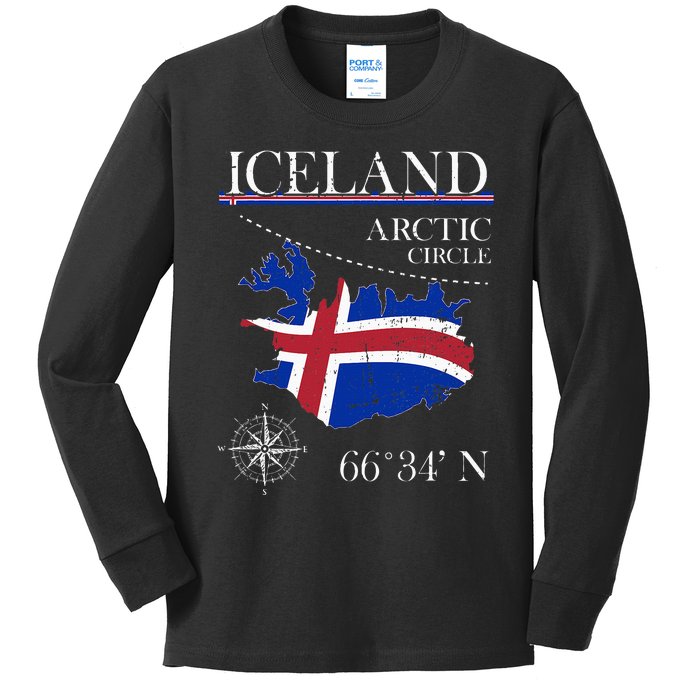 Iceland Arctic Circle Polar North Island Icelandic Flag Kids Long Sleeve Shirt