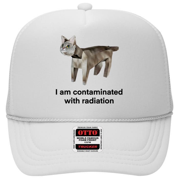 I Am Contaminated With Radiation Funny Ironic Cat Meme High Crown Mesh Back Trucker Hat