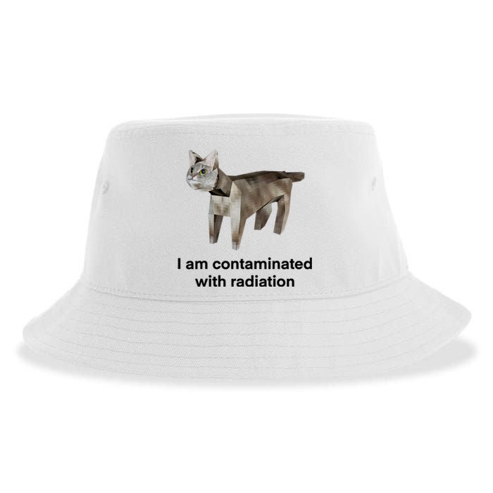 I Am Contaminated With Radiation Funny Ironic Cat Meme Sustainable Bucket Hat